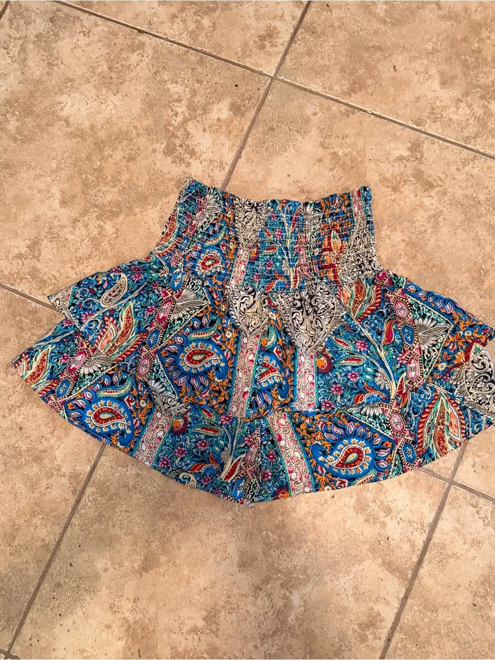 Source Unknown Multicolor Paisley Smocked Circle Skirt